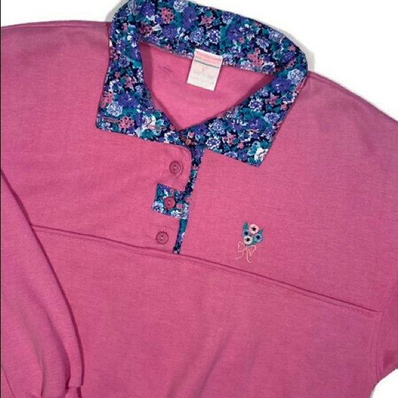 Vintage Pink Crewneck w/ Floral Collar - Picture 4 of 5